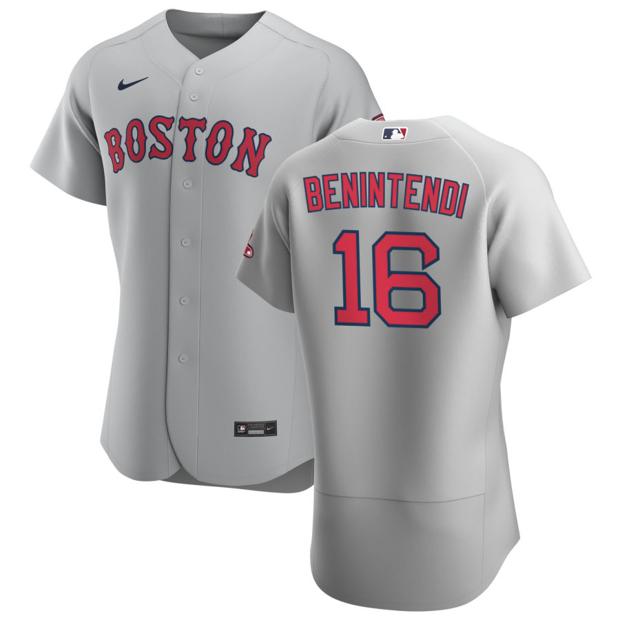 Boston Red Sox #16 Andrew Benintendi Men Nike Gray Road 2020 Authentic Team MLB Jersey->boston red sox->MLB Jersey